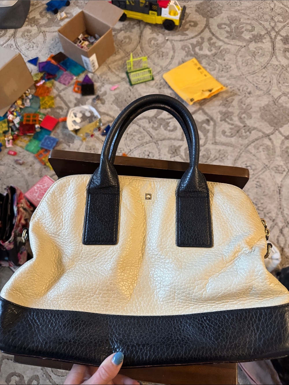 kate spade Two-Tone Cream and Black Leather Satchel